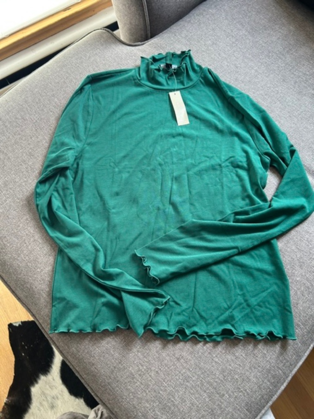 J Crew Mock Turtleneck frilly edge top (L)